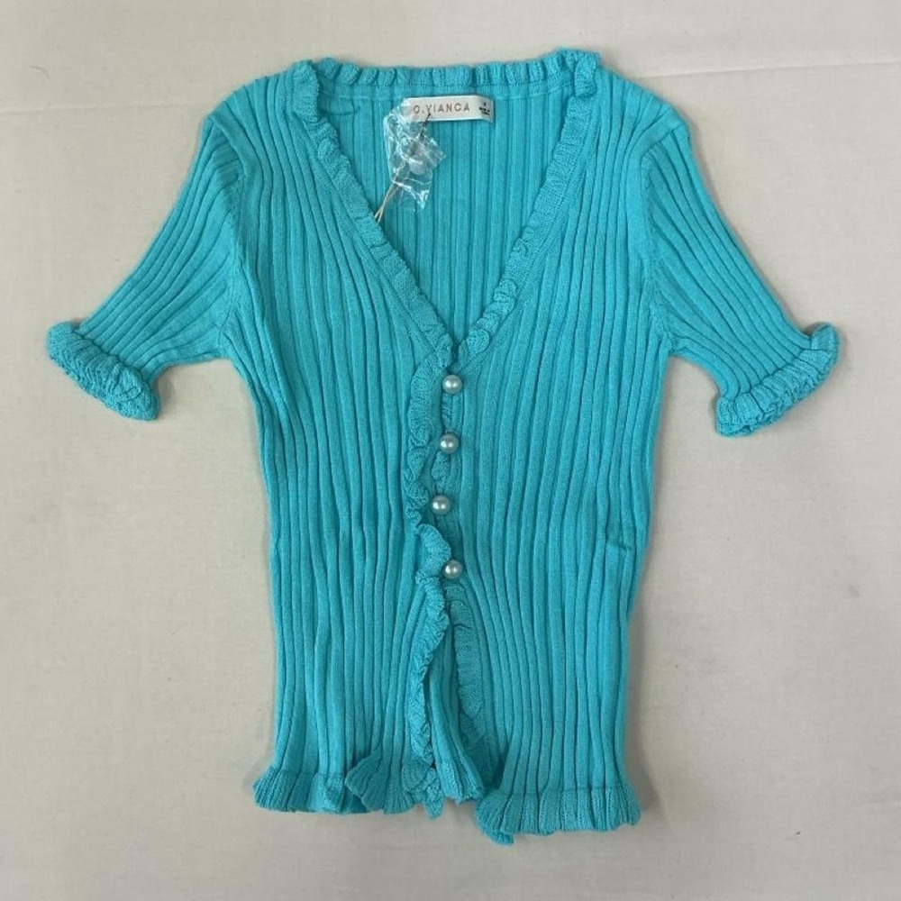 Turquoise ribbed knit cardigan top